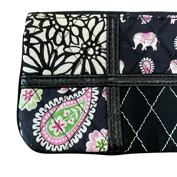 Vera Bradley Ella Wristlet Pink Elephants Black Multi Women’s Patchwork Quilted - Picture 2 of 7